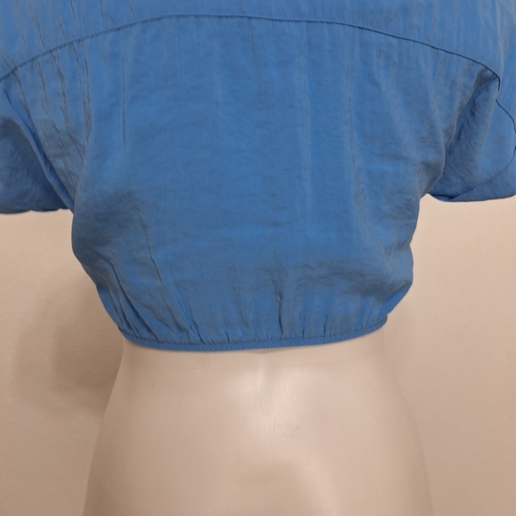 Zara Girls Blue Short Sleeve Tie Front Button Front Blouse Size 10 - Picture 7 of 11